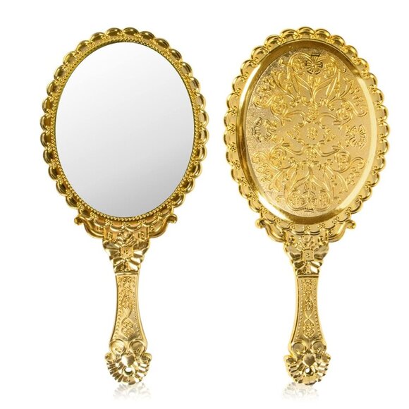 Accessories - Vintage Handheld Mirror for Makeup - Travel Handle Mirrors for Women Gold Emboss